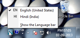 language bar missing
